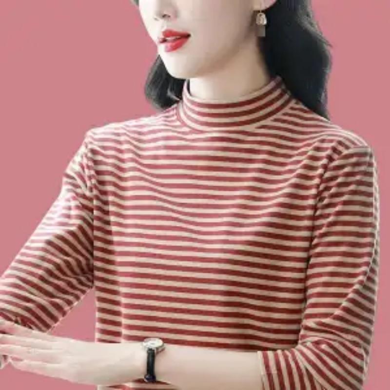 German Velvet Half-Turtle Collar Bottoming Shirt for Women Autumn Winter Western Style Warm Inner Outerwear Long Sleeve T-Shirt