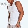 Men Vest Ribbed Fabric Round Neck Tight Fit Solid Color Tank Tops Breathable Vest Sports Fitness Streetwear