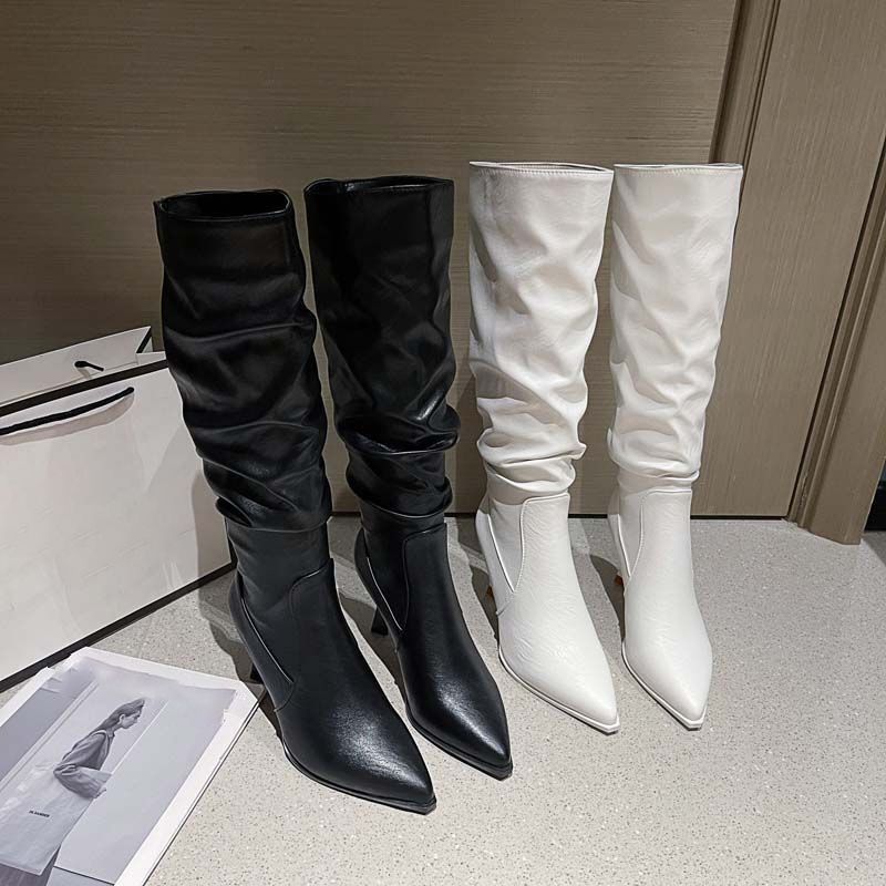 Pointed thin heel women's long boots 2025 autumn and winter new stacking boots but knee high heel boots children
