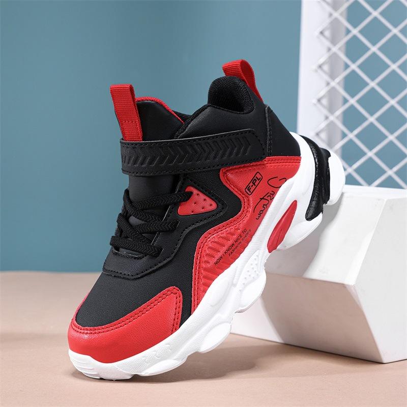Cross-border children's shoes boys' sneakers 2024 autumn new leather waterproof medium and large boys wear-resistant basketball shoes