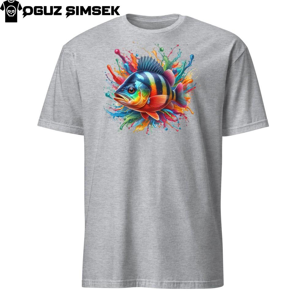

Colorful Bass Fish Trout Splashes Unisex T-Shirt | Graphic Tee Fishing Design S