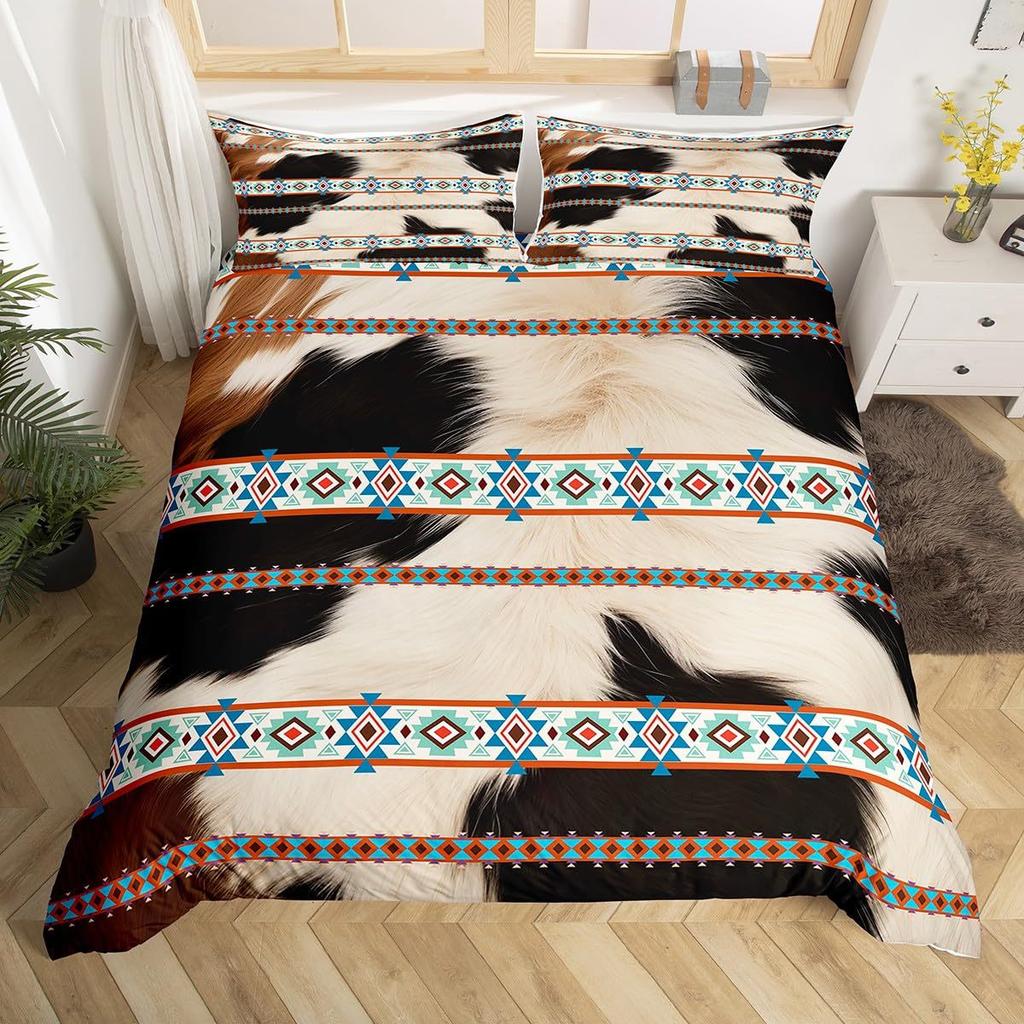 Western Farm Animal Leather Three-Piece Quilt Cover 3D Digital Printing Bedding Set