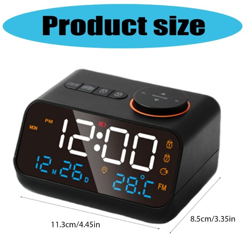12/24 Hour Clock FM Radio LED Alarm Clocks with USB Charging and Temperature Humidity Display for Bedside Use