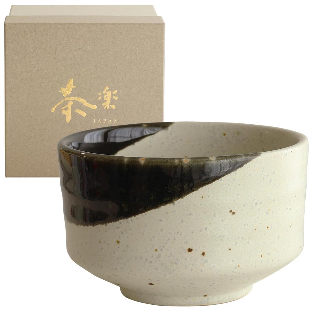 Dolce duo Matcha Bowl, Mino Ware with Oribe Lacquer, Made in Japan, 11cm, Approx. 420ml, Boxed, Perfect for the Tea Ceremony (MW-1858)