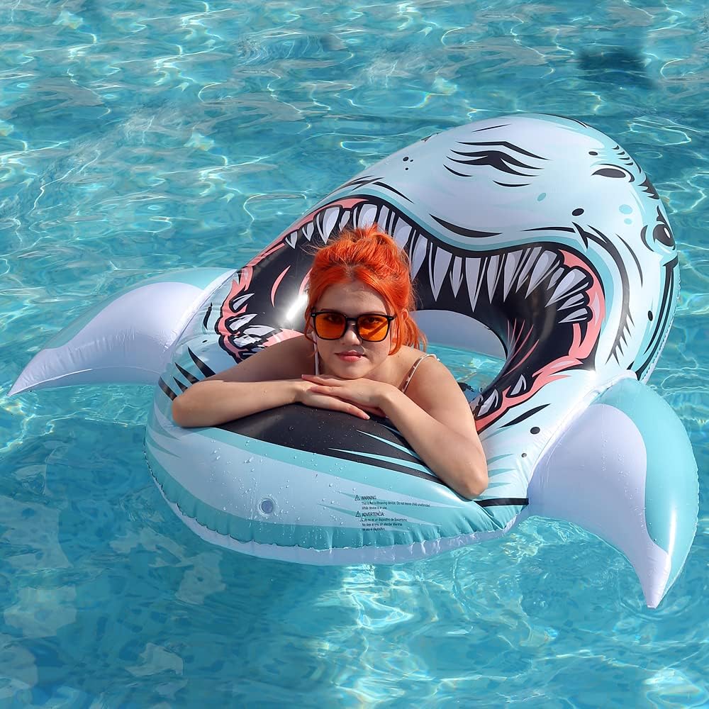 Inflatable Shark Float, Pool Party Lounge Toy for Kids and Adults, Giant Inflatable Swimming Ring, Swimming Pool, Summer Water Fun, Shark Floats