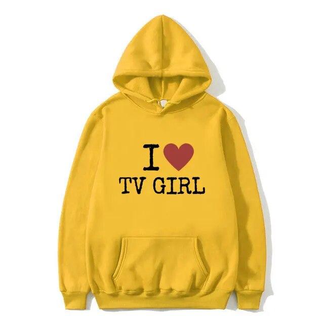 I Love TV Girl T-skjorte Kunst Estetisk Grafisk hettegenser Unisex kvinner Oversized hettegenser Unisex høykvalitets mote hettegensere