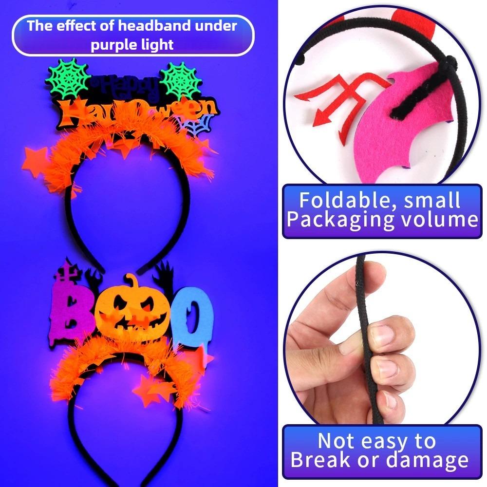 Halloween Felt Headband Glow in The Dark Pumpkin Ghost Bat Eyeball Hair Hoop Cosplay Costume Hair Ornament Halloween Night Party