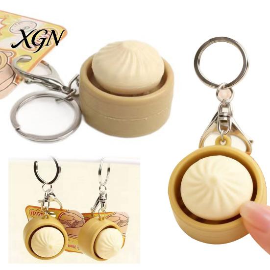 Decompress Keychain Steamed Bun Squeeze Toy with Sound Cute PVC Fidget Simulated for Stress Relief Portable Decompression Gadget Kids Adults
