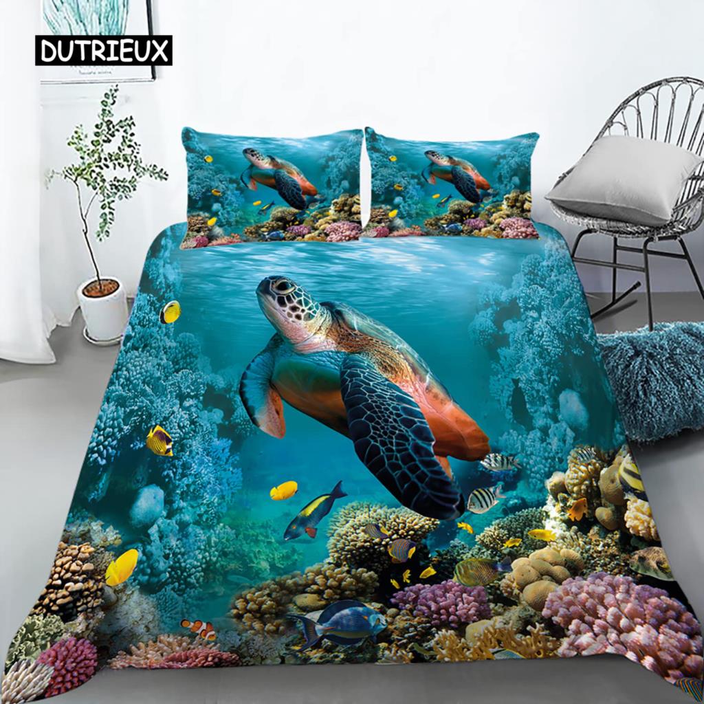 

Комплект одеял Sea Turtle Duevt King Size, одеяло с изображением морской черепахи для подростков, мальчиков и девочек, мягкое полиэстеровое одеяло EU single(135x200cm)