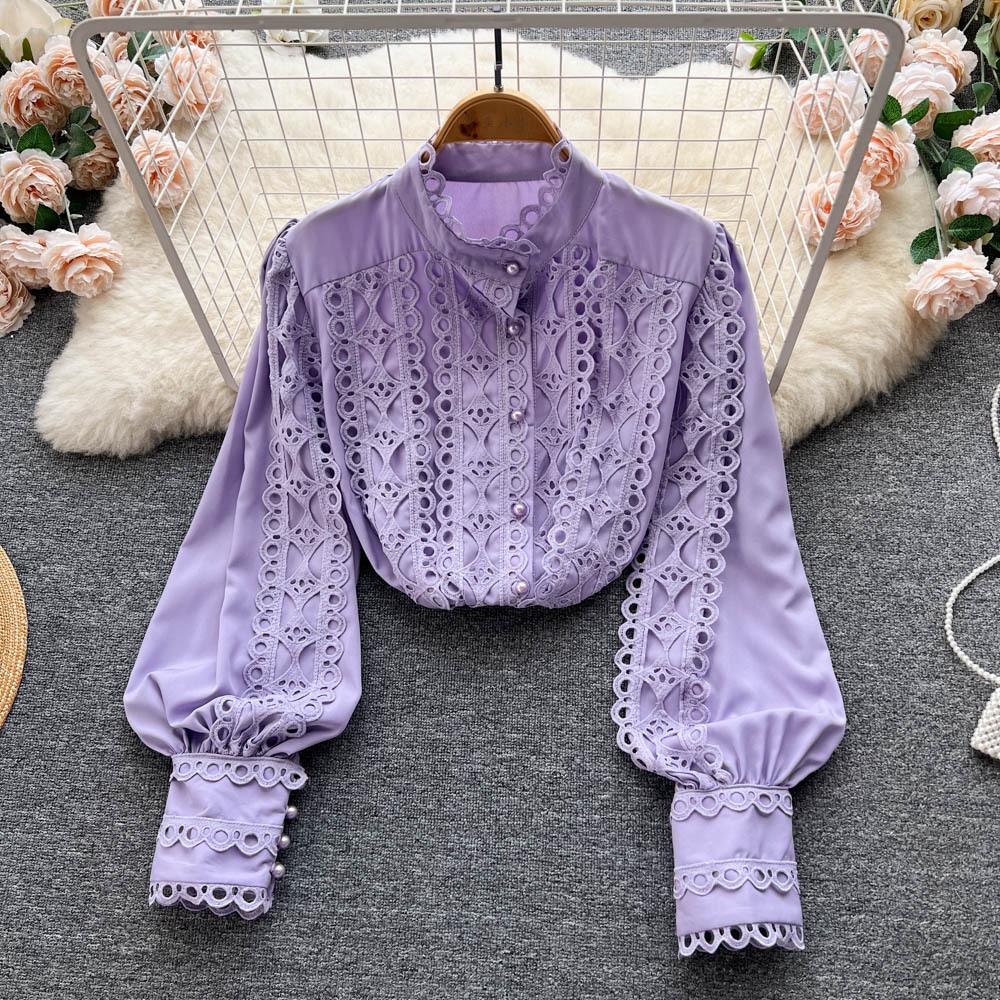 Design Crochet Temperament Long Sleeve Shirt Top Autumn Women's Loose Shirt