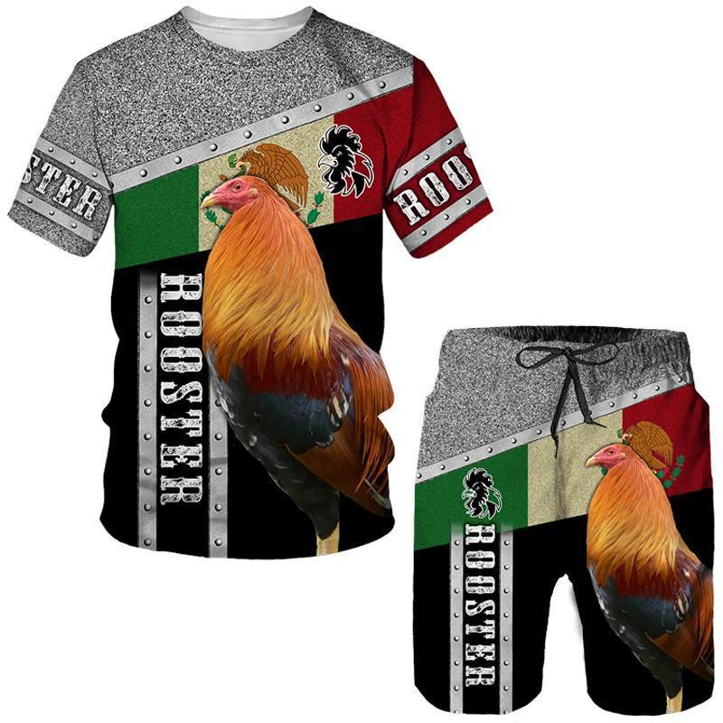 Men's 3D Printed Sports Two-Piece Set O-Neck T-Shirt Colorful Animal Prints Casual Fitness Short Sleeve Tops Shorts