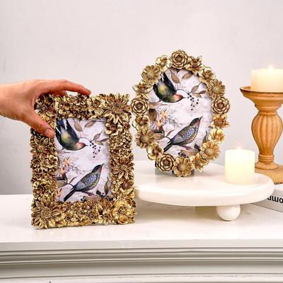 1PC, Golden Three-dimensional Flower Pattern Photo Frame, Suitable for Home Photo Decoration and Photography Decoration Props