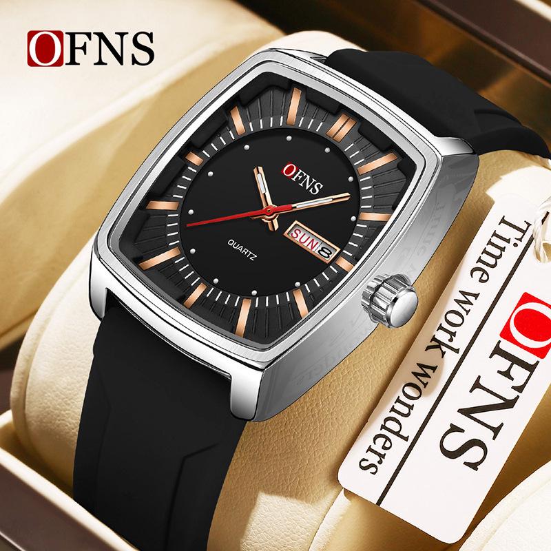 Oufanni Men's Classic Barrel Watch - Double Calendar, Waterproof, Quartz with 3D Luminous Scale