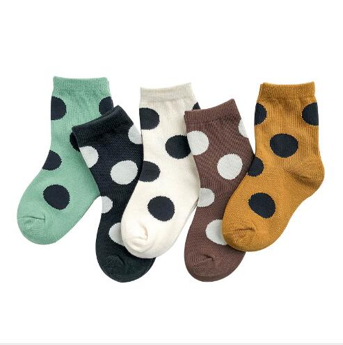 5 Pairs Kids Polka Dot Socks For Boys Girls Age 1-12 Years Old Fashionable Comfortable Cotton Children Socks
