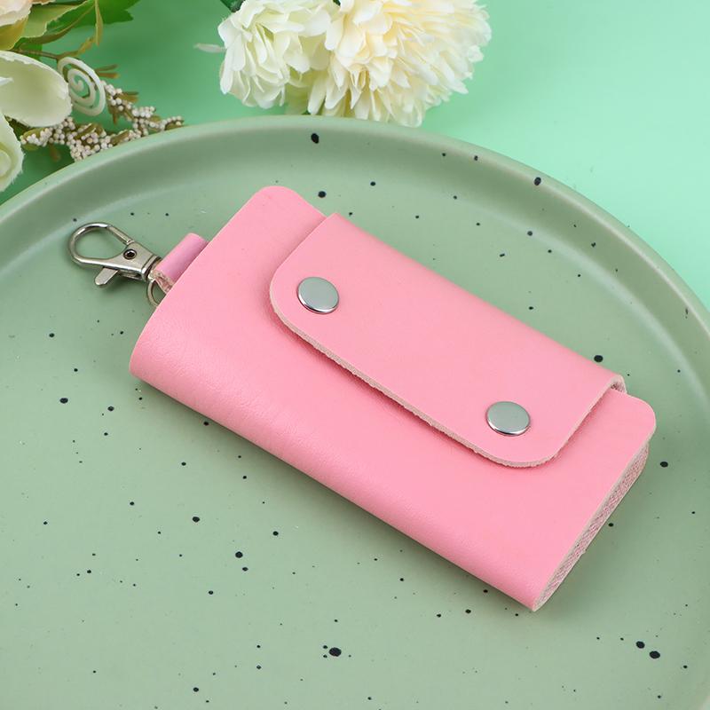 

1 шт. портативные держатели для ключей из искусственной кожи, автомобильный держатель для ключей, сумка, чехол-кошелек унисекс, простая однотонная сумка для хранения розовый