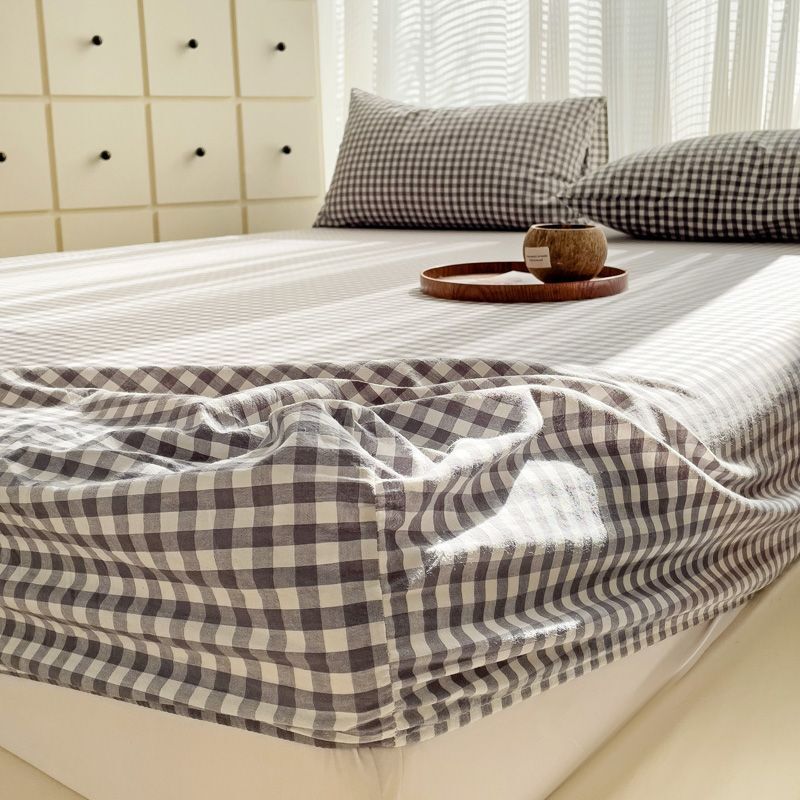 Japanese Style Washed Cotton Striped Bed Sheet Three Piece Set, Full Coverage, Non Slip Single Piece, Simmons Mattress, Dust