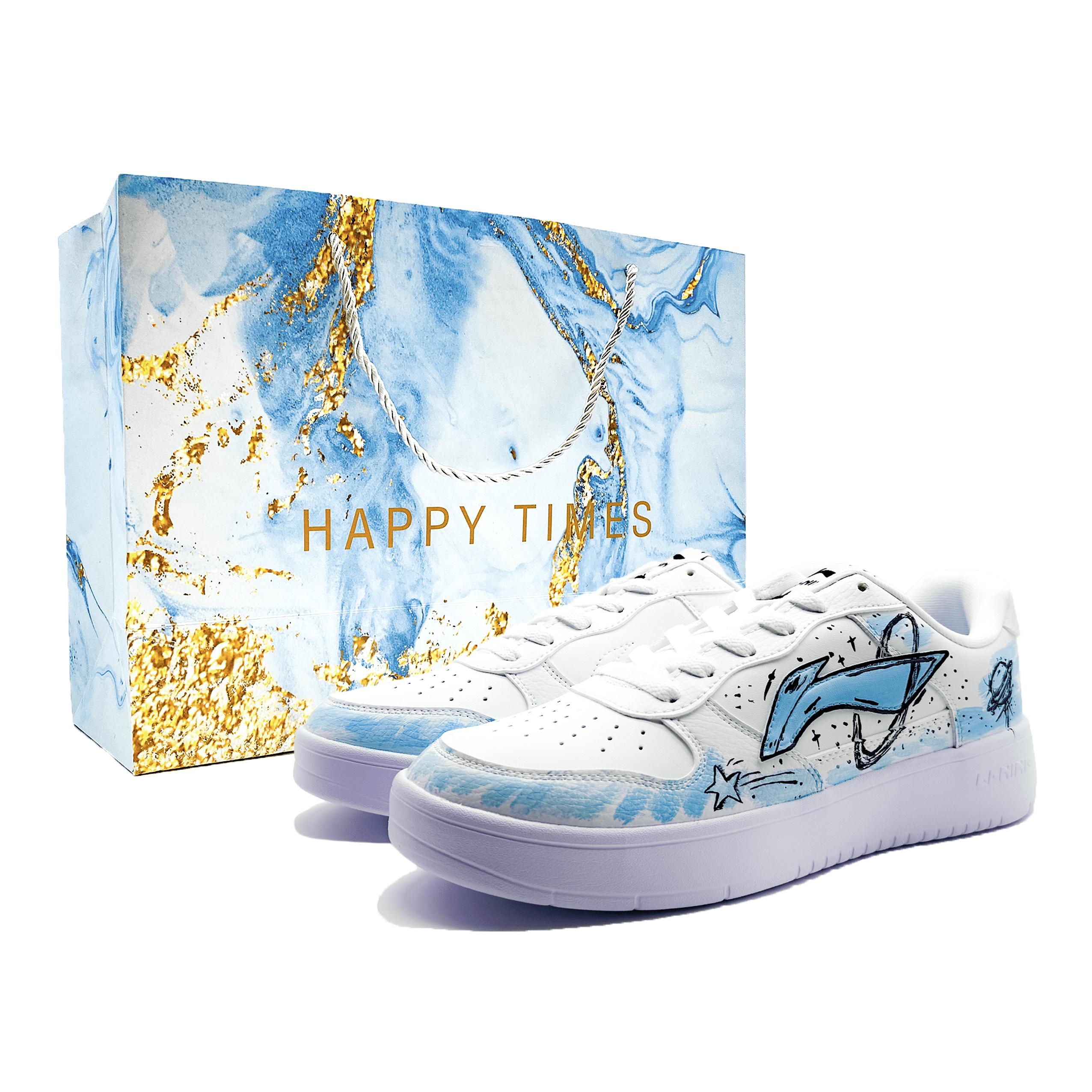 Li Ning Скользящая лодка Нескользящие, Износостойкие, Дышащие Низкие Скейтбордические кроссовки Мужские Белый Синий AGCS419-1(Команда1108-) 41.5