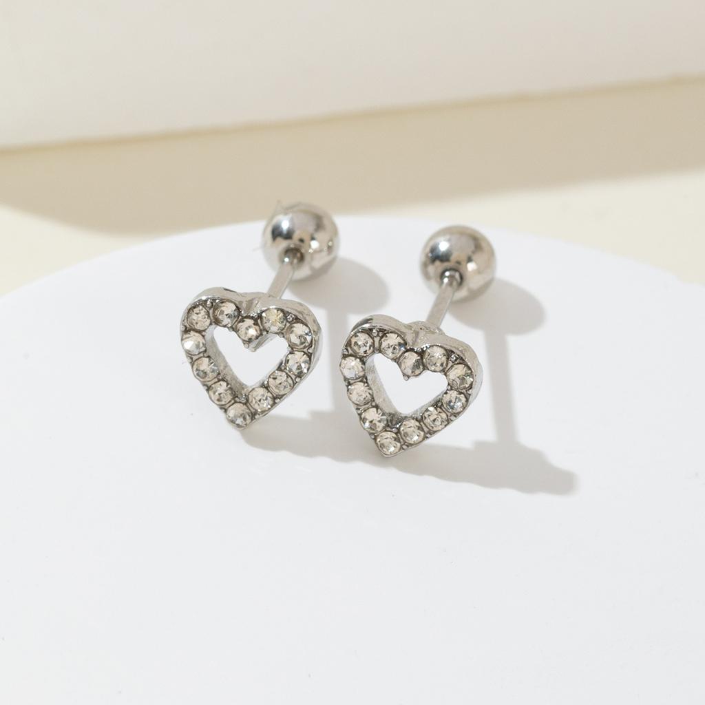 Exquisite Zircon Mini Heart Stud Earrings for Women Men Small Versatile Daily Hollowed Out Couple Earrings Jewelry Accessories