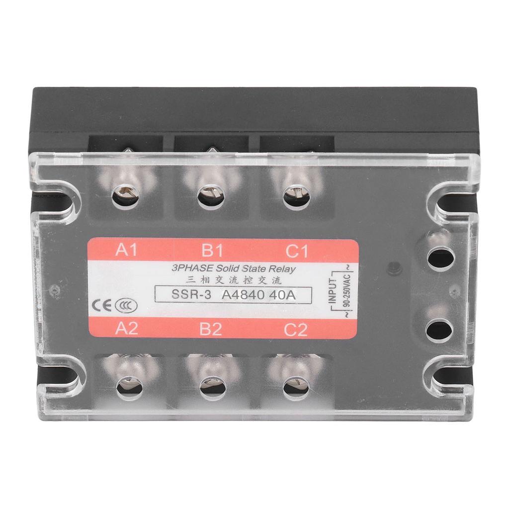 3 Phase Solid State Relay 40A LED Indicator Transparent Cover AC to AC SSR 90?250V Input 24?480V
