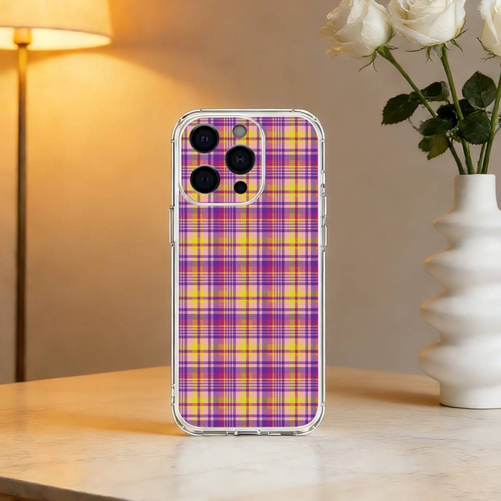 Cool P-Purple P-Plaid Pattern Phone Case For iPhone 17 16 15 14 13 12 11 Mini Pro Max Plus Transparent Cover