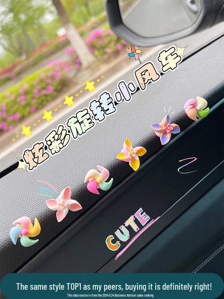 

Creative Windmill Car Ornaments: Cute Interior Decorations for Center Console - Electric Vehicle Accessories 3 Small Flowers with Adhesive