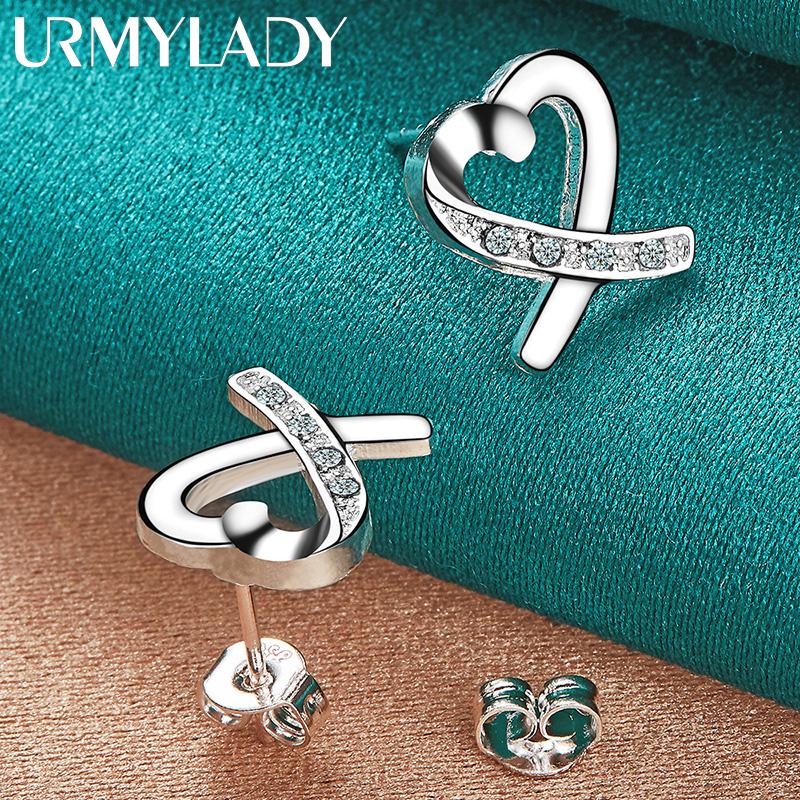 925 Sterling Silver Love Heart Zircon Stud Earrings For Women Wedding Party Fashion Jewelry