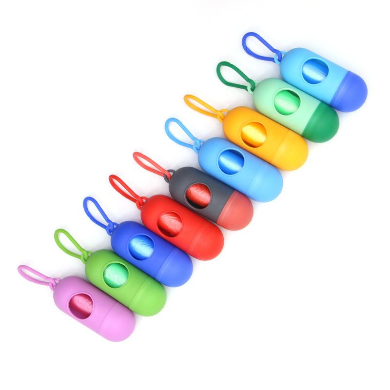 Portable Pet Waste Bag Dispenser Pill Shape Bullet-Shaped Garbage Box Cats Dogs Poop Extractive Clean-Up Bags Outside Walking
