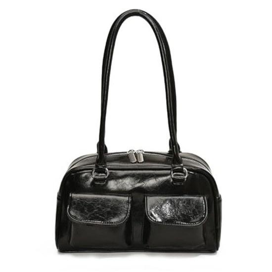 MORGEN SKY Shoulder Bag Womens PU Leather Handbag Double Pocket Square Type Sacoche Stylish Underarm Commuting JK School Carry Plain BAG801