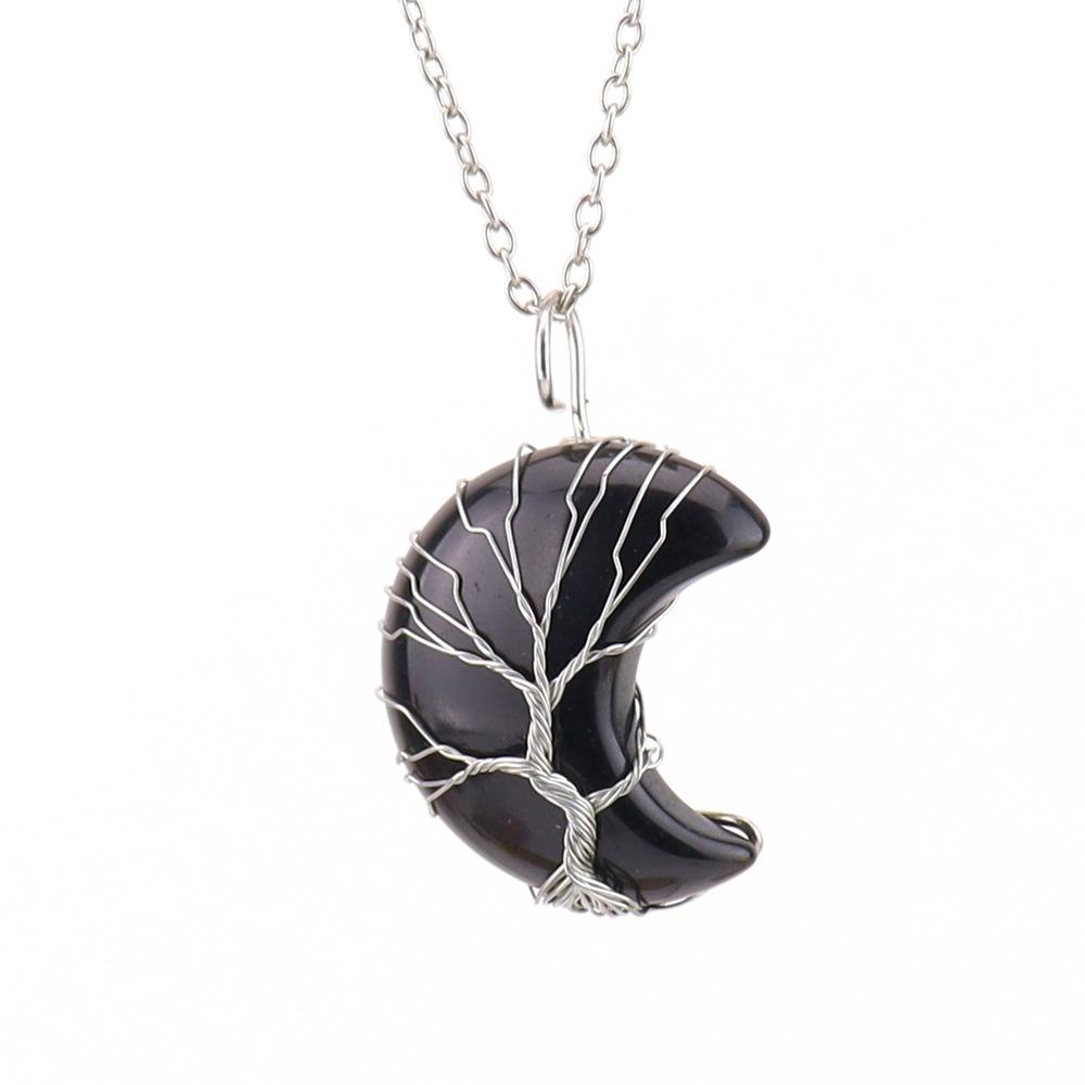 Natural Amethyst Moon Tree Of Life Pendant Necklace Handmade Crystal Fortune Tree Jewelry N512