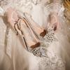 Fashion 2025 New Crystal Wedding Shoes Thin Heel Pointy Baotou Autumn Bride Shoes Fashion Rhine-Diamond Bridesmaid High Heel Sandals
