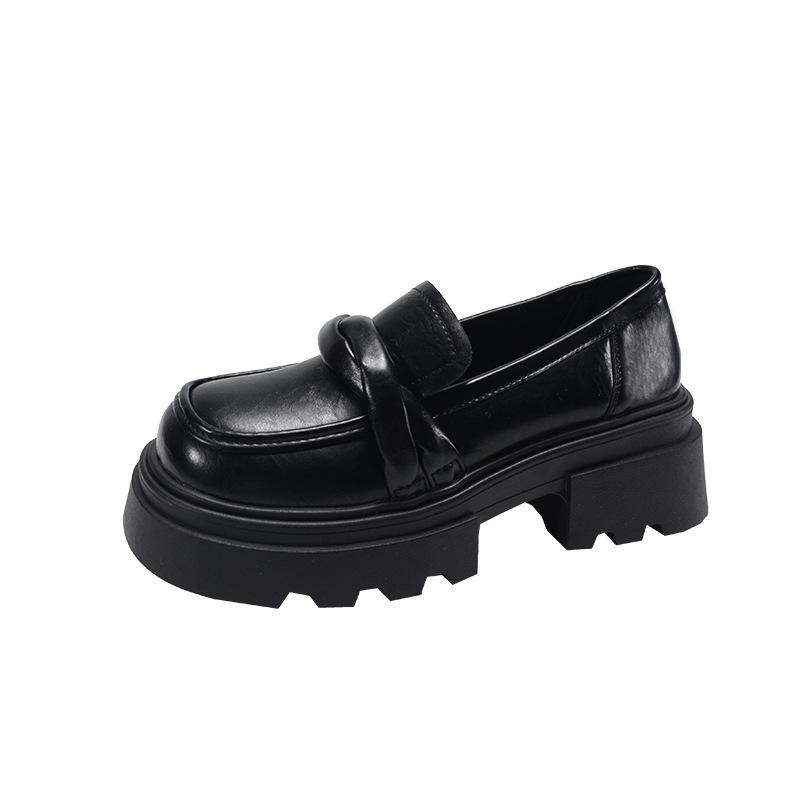 Fashion Commuter Black Heightened Platform Small Leather Shoes Women's 2025 New Autumn and Winter One-pedal British Style Loafers