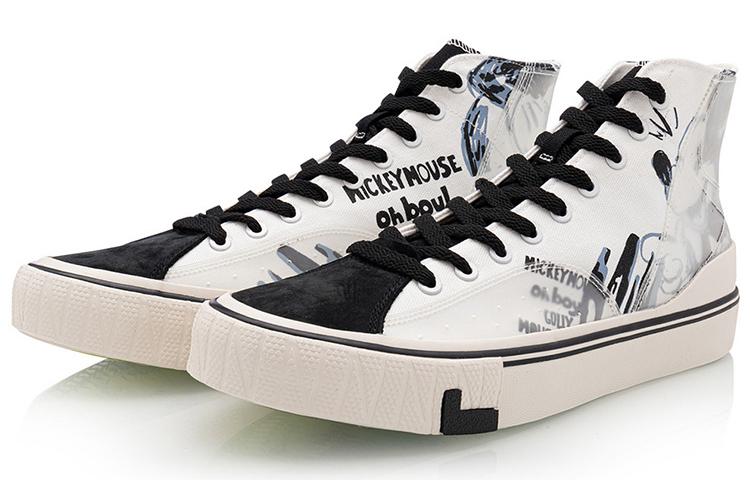 Disney X Li Ning Slip Resistant Abrasion Resistant Balance High Top Canvas Shoes Women's Black Beige White AGCQ324-1