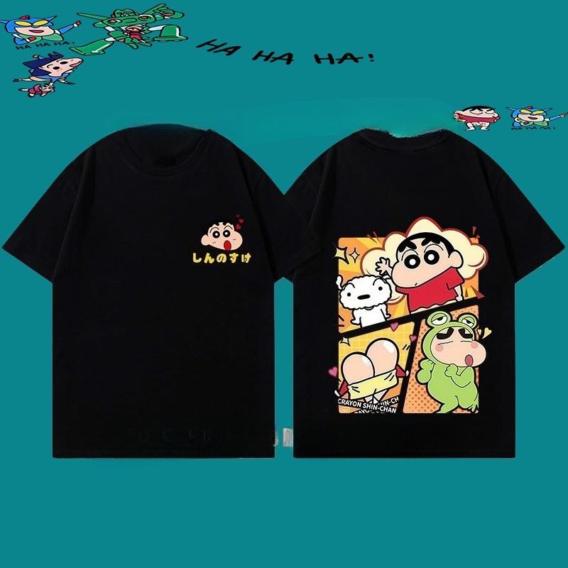 Hand-painted Style Crayon Shin-chan Parent-child Short-sleeved T-shirt Unique Niche Parent-child Style Round Neck Casual T-shirt