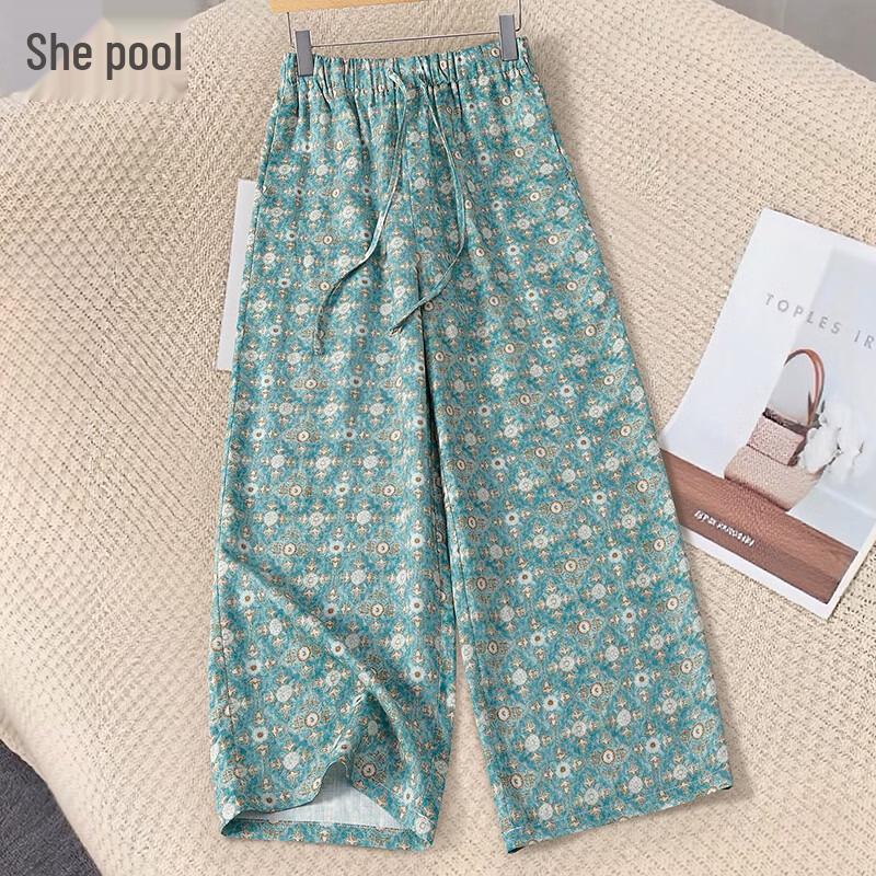 Women s Floral Print Lyocell Linen Cropped Pants XL