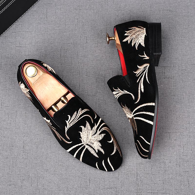 Men Suede Leather Shoes Designer Embroidery Men Loafers Luxury High Quality Moccasins Men Dress Shoes Party Wedding Flats 38-48