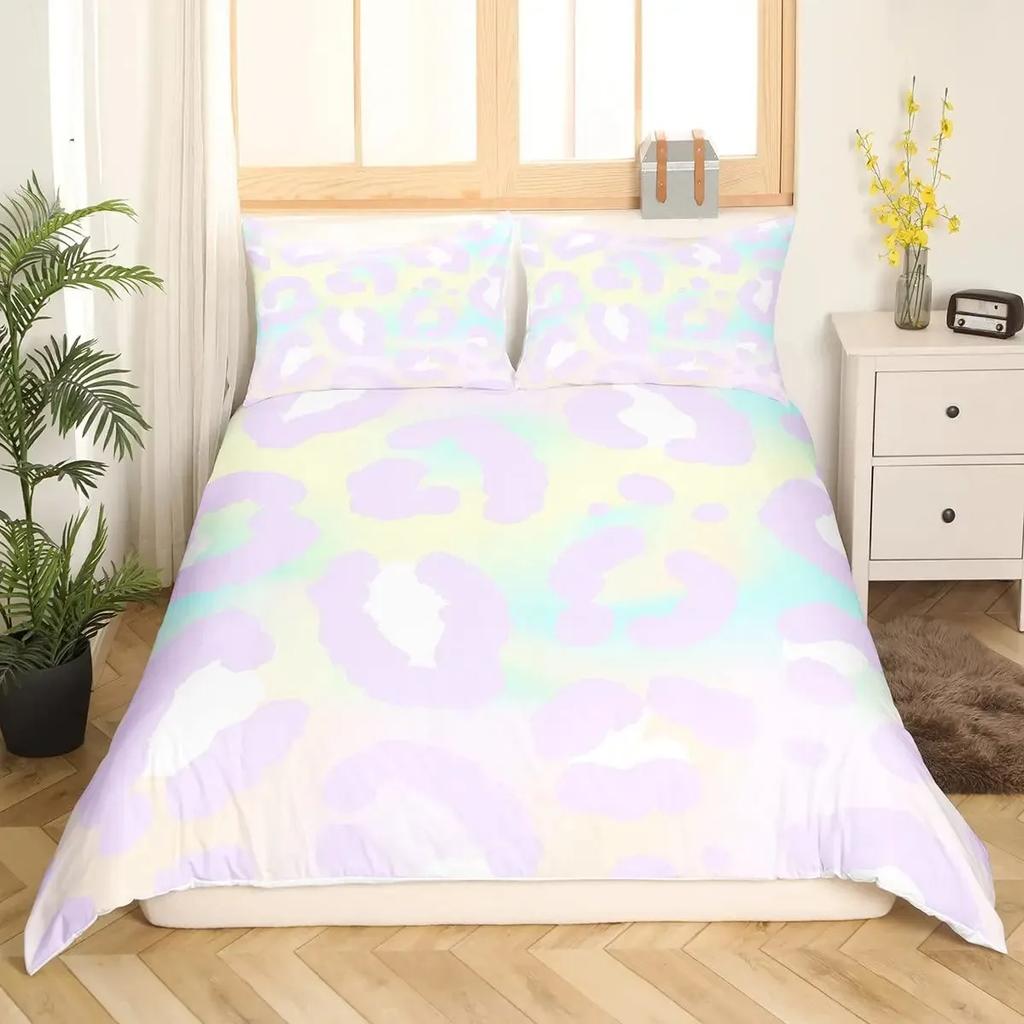 Leopardenmuster Bettbezug Rosa Pastell Gepard Bettbezug Tierdruck Bettwäsche Set Regenbogen Galaxie Tagesdecke King Size