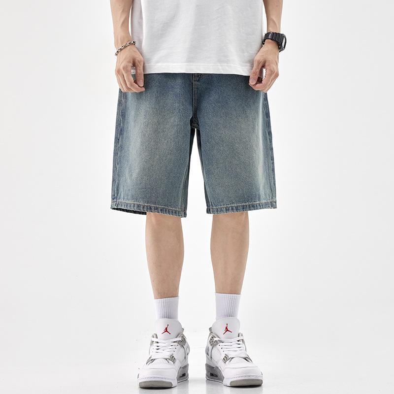 Mu Qiu Men's Denim Shorts | Trendy Plus Size Retro-Wash Straight Shorts