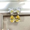 Huitan Sparkling Yellow Flower Dangle Earrings for Women Gorgeous Bridal Wedding Party Earrings Fancy Girls Gift Fashion
