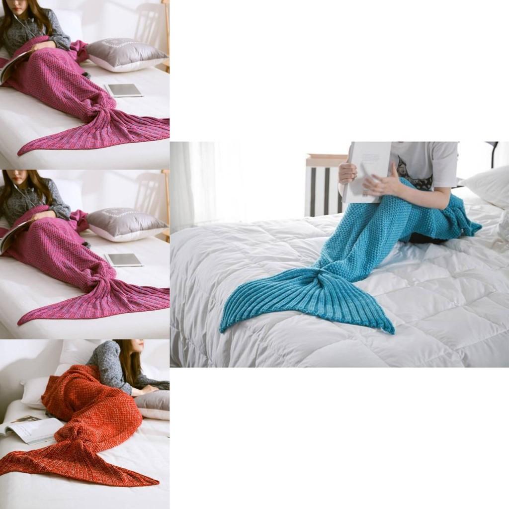 Dreamy Mermaid Tail Blanket Luxurious Knitted Acrylic Blanket In Mint Green And Pink