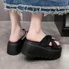 Fashion 8CM Platform Sandals Women 2025 Summer New Non-slip High Heels Flannel Slippers Ladies Open-toed Roman Soft Beach Shoes