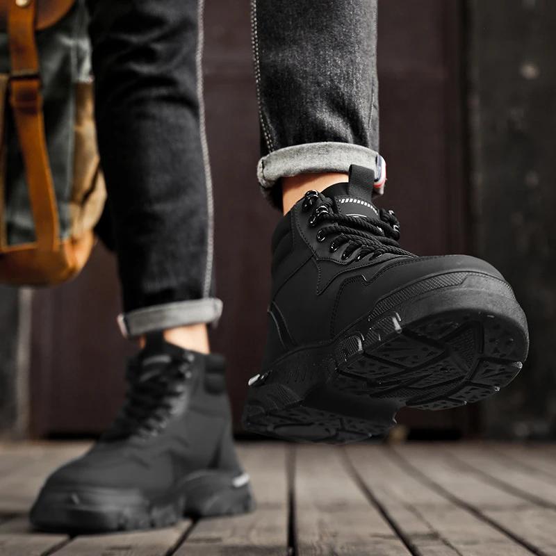 =Ankle Boots Men Men's Safety Shoes Genuine Leather Men's Motorcycle Boots Luxury Shoes High Quality Mens Shoe Casual Sneakers