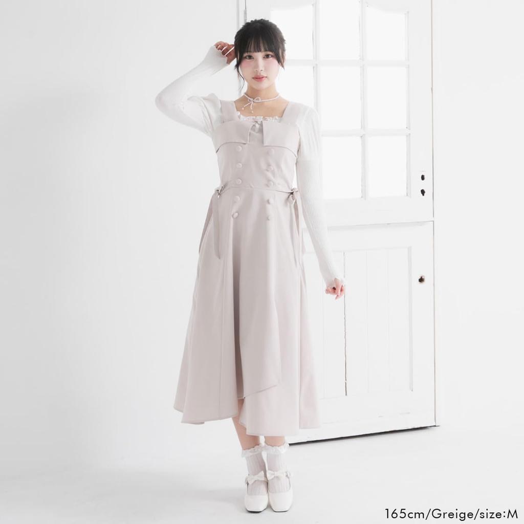 [Yumetembo] Jumper Skirt, Trench-Style Jumper Skirt Dress, Blue Gray