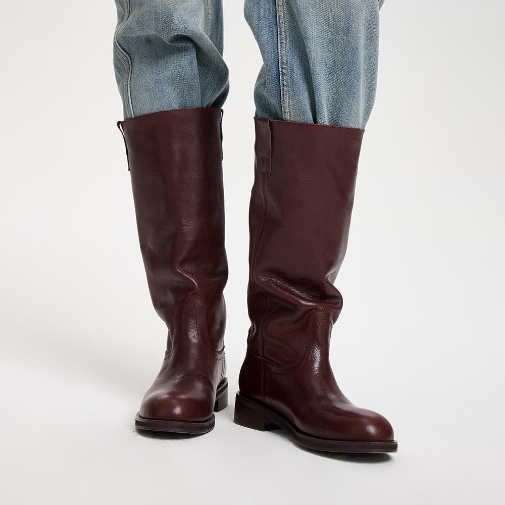 3.5CM British Style Fashion Cowhide Knight Boots 2025 Autumn and Winter New Round Head Thick Heel But Knee High Boots