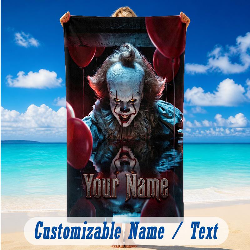 Beach Towel Custom Name Text, Quick Dry Large Towel For Beach HomeIT Pennywise