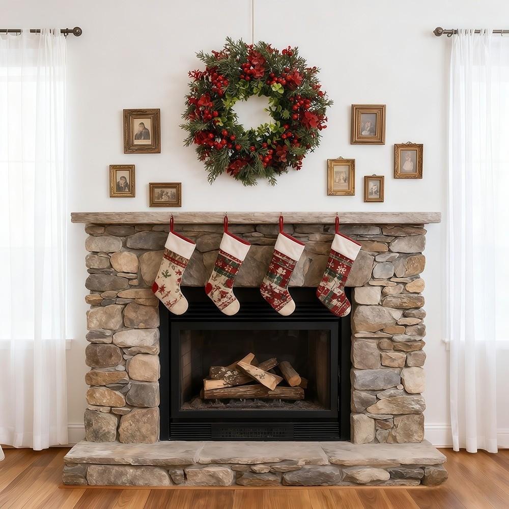 Plastic Artificial Christmas Wreath with Eucalyptus Leaves,Red Berry 35cm Christmas Door Decoration Round Garden Decor