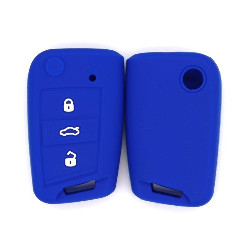

Suitable for Volkswagen one-button start version special silicone car key bag soft rubber key bag anti-fall key cover темно-синього кольору