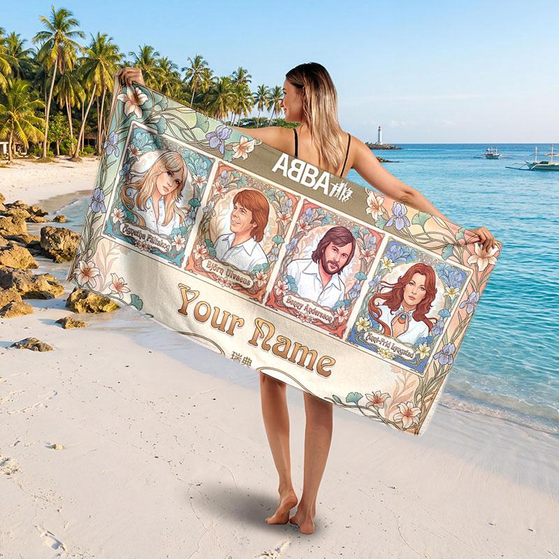 ABBA Customized Name Text Beach Towel, Soft Absorbent Towel Beach Pool Travel Personal Gift