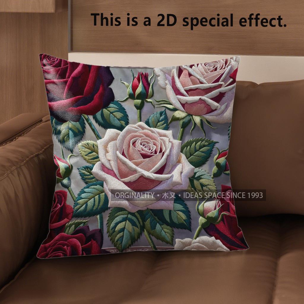 

2D Vintage Rose Floral Throw Pillow Covers Pattern Cushion Cover Suitable For Sofa Bedroom Car Pillow Cover 40x40cm