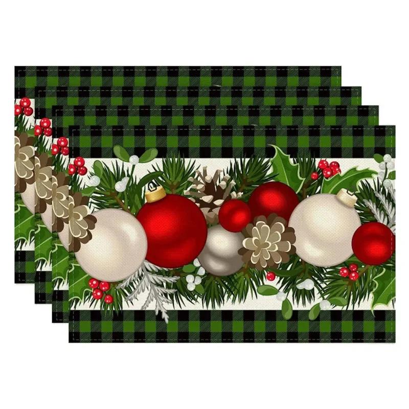4pcs Christmas Placemat Theme Placemat Red Black Decorative Table Mat Western Meal Table Pad Christmas Dining Table Decor