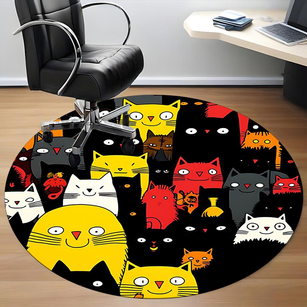 1PC Cat Pattern Office Round Area Rug, Mat Suitable For Office, Under Office Chairs Bedroom Living Room Home Decor, Room Deco
